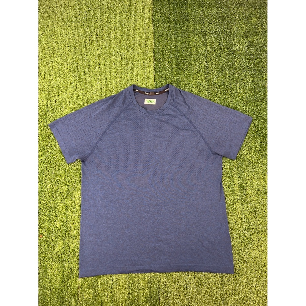 Rhone Reign Men Short Sleeve Training Shirt Blue Heather Perforated M/L